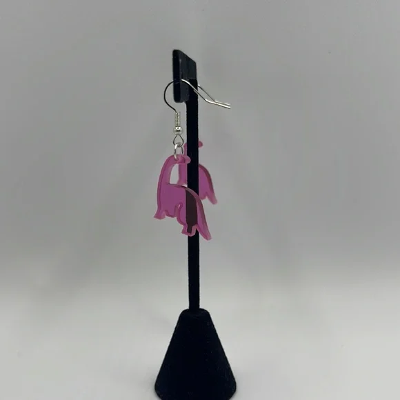 Super cute pink dinosaur fashion earrings NEW - Picture 6 of 8